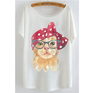 2017 newest batwing sleeve t shirt cotton t-shirt Women big size t shirt Cat/Rabbit/Perfume bottles