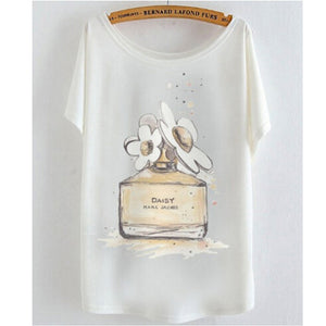 2017 newest batwing sleeve t shirt cotton t-shirt Women big size t shirt Cat/Rabbit/Perfume bottles