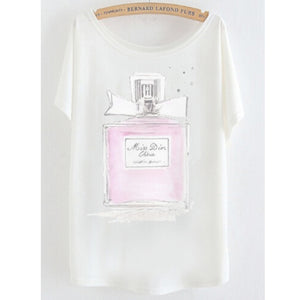 2017 newest batwing sleeve t shirt cotton t-shirt Women big size t shirt Cat/Rabbit/Perfume bottles