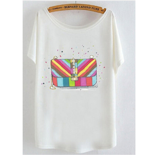 2017 newest batwing sleeve t shirt cotton t-shirt Women big size t shirt Cat/Rabbit/Perfume bottles