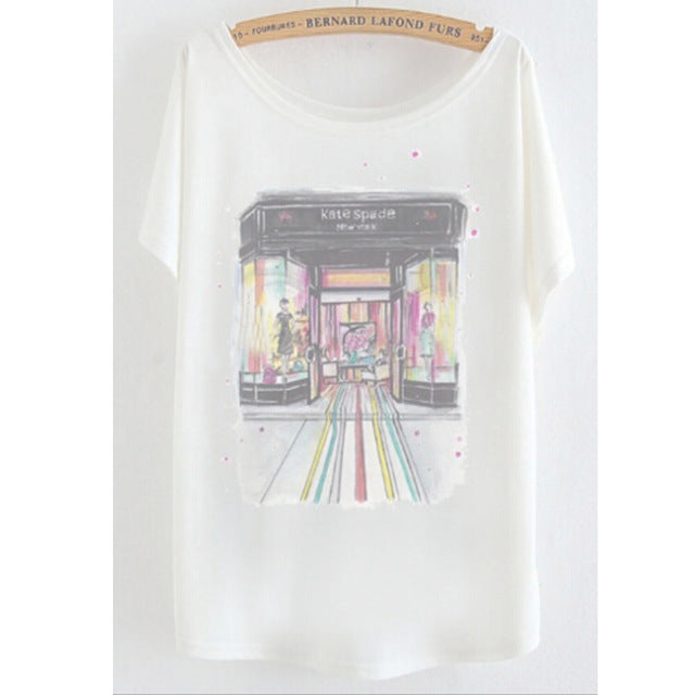 2017 newest batwing sleeve t shirt cotton t-shirt Women big size t shirt Cat/Rabbit/Perfume bottles