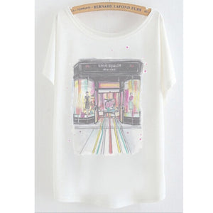 2017 newest batwing sleeve t shirt cotton t-shirt Women big size t shirt Cat/Rabbit/Perfume bottles