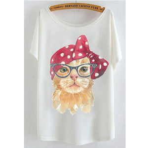 2017 newest batwing sleeve t shirt cotton t-shirt Women big size t shirt Cat/Rabbit/Perfume bottles