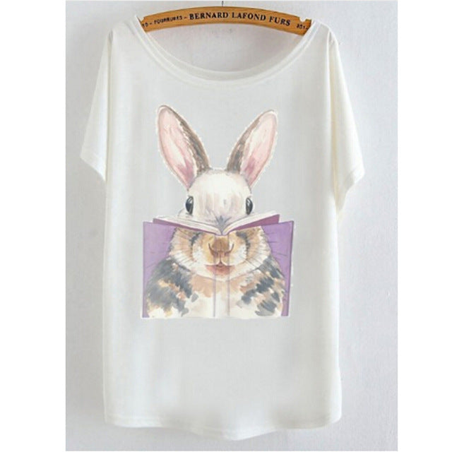 2017 newest batwing sleeve t shirt cotton t-shirt Women big size t shirt Cat/Rabbit/Perfume bottles