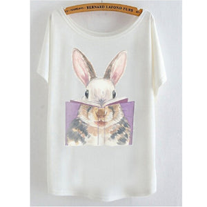 2017 newest batwing sleeve t shirt cotton t-shirt Women big size t shirt Cat/Rabbit/Perfume bottles