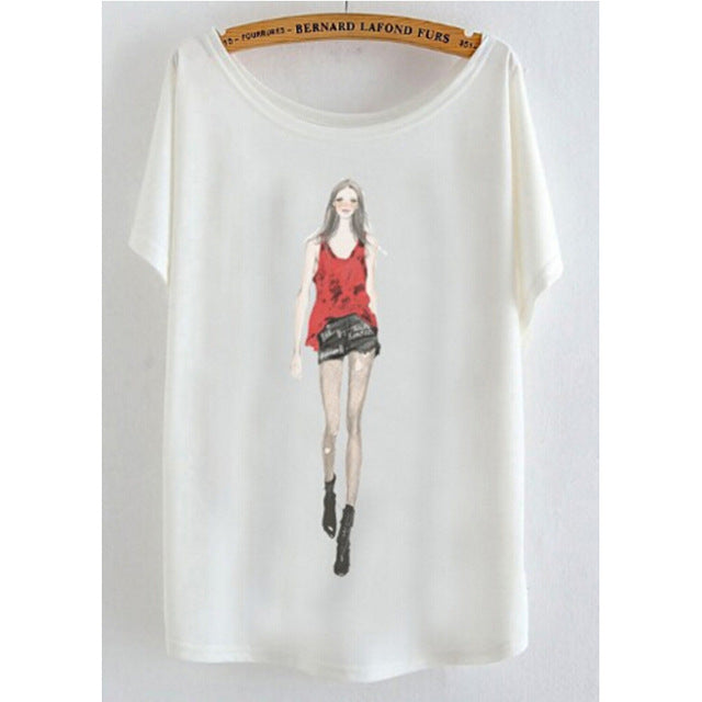 2017 newest batwing sleeve t shirt cotton t-shirt Women big size t shirt Cat/Rabbit/Perfume bottles