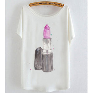 2017 newest batwing sleeve t shirt cotton t-shirt Women big size t shirt Cat/Rabbit/Perfume bottles
