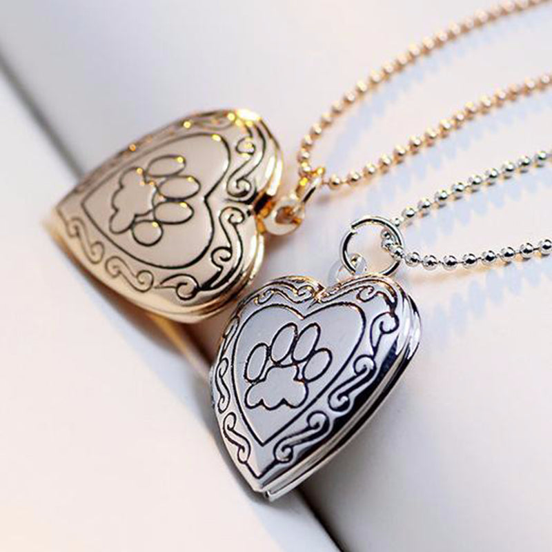SUTEYI Photo Frame Memory Locket Necklace Silver/Gold Color Pendant Pet Cat Dog Paw Footprint Necklace Jewelry Mother's Day Gift