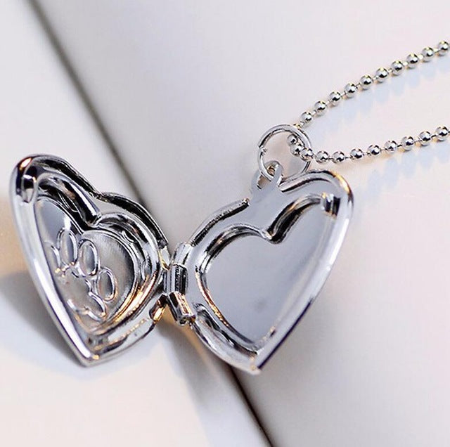 SUTEYI Photo Frame Memory Locket Necklace Silver/Gold Color Pendant Pet Cat Dog Paw Footprint Necklace Jewelry Mother's Day Gift
