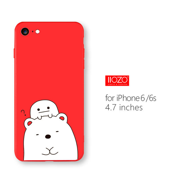 IIOZO Ultra Thin Red Case For iphone 6 6s plus Cute Bear Flower Fairy Cat Phone Cases Back Full Cover for iphone 6 Shell Bag