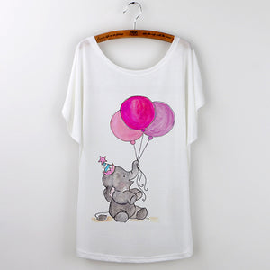 Harajuku Cute Cat T-Shirts Women T shirt 2018 Summer Ladies Tops White Animal Print Tees Batwing Sleeve O-neck Camisetas Mujer