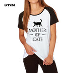GTZM Mother of Cats Letter Print Tshirts Women 2017 Summer Funny T-shirts Cartoon Tee T Shirt Tops Clothes Clothing for Female