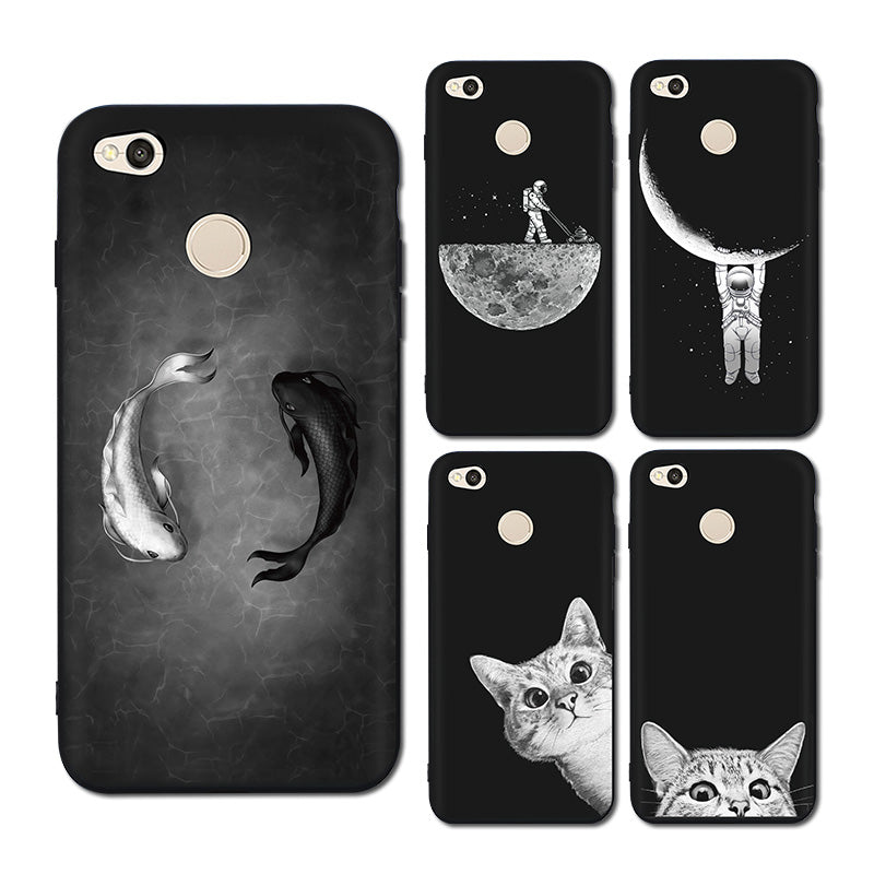 3D Relief Phone Cases for Xiaomi Redmi 4X Soft Ultra Thin TPU Silicone Cute Cats Fishes Moon Space For Redmi 4X Phone Cover