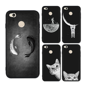 3D Relief Phone Cases for Xiaomi Redmi 4X Soft Ultra Thin TPU Silicone Cute Cats Fishes Moon Space For Redmi 4X Phone Cover