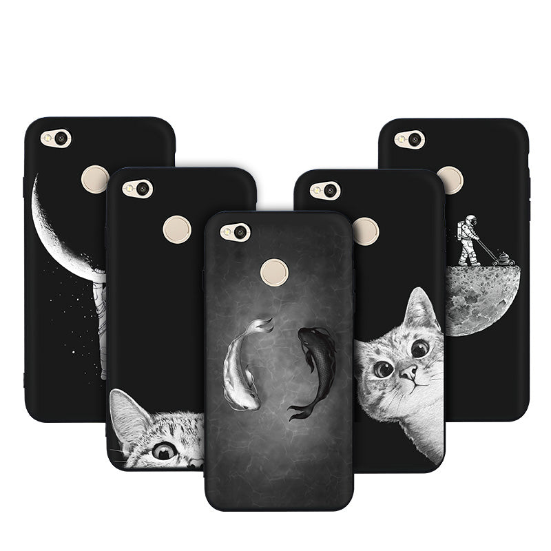 moon light Phone Cases for Xiaomi Redmi 4X Soft TPU Silicone 5.0 inch Cute Cats Fishes Moon Space For Redmi 4X Phone Cover