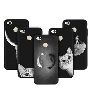 moon light Phone Cases for Xiaomi Redmi 4X Soft TPU Silicone 5.0 inch Cute Cats Fishes Moon Space For Redmi 4X Phone Cover