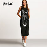 ROMWE Cat Print Sleeveless Dress Women