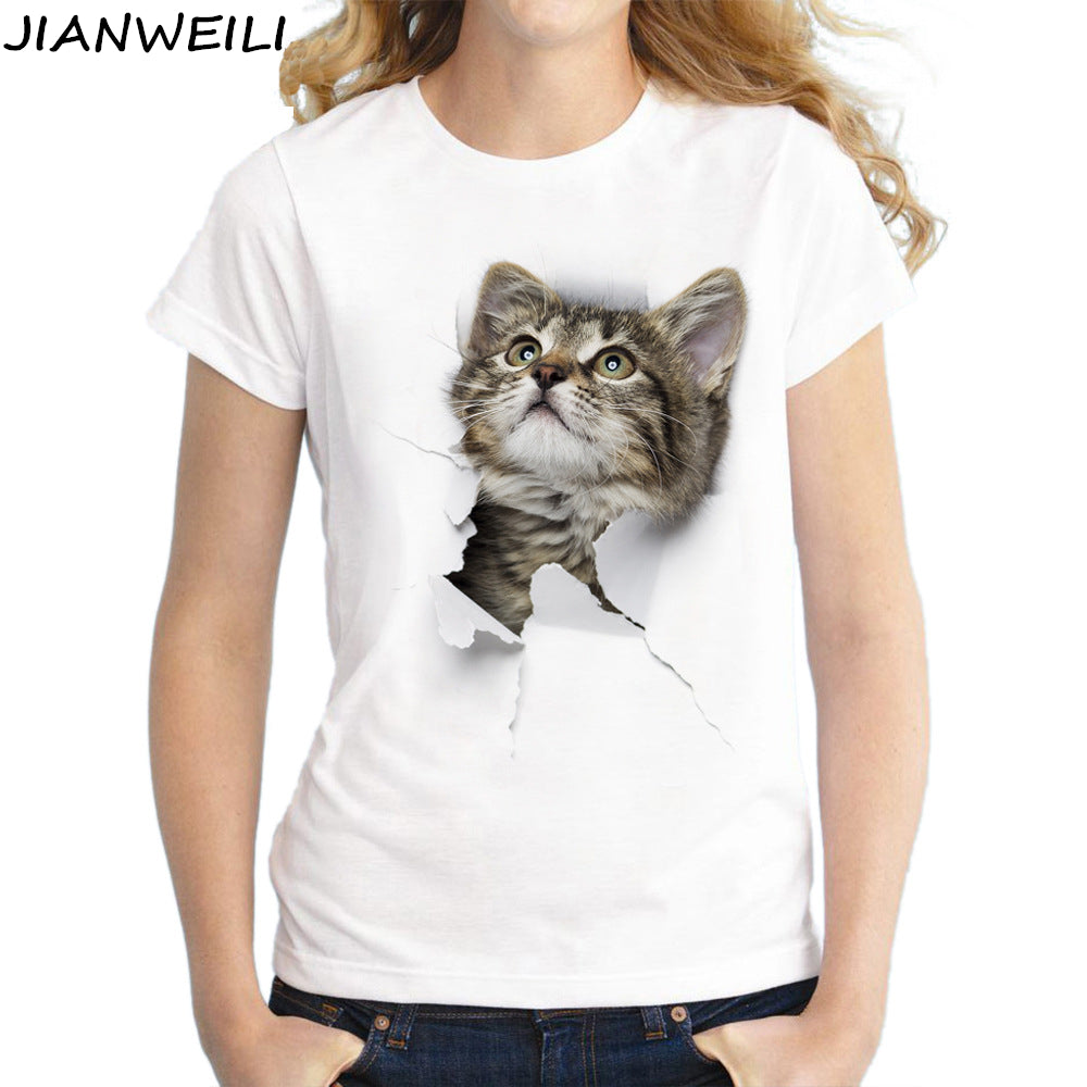 Summer T shirt women Naughty Cat 3D Lovely Printing Originality O-Neck harajuku Short Sleeves T-shirts tshirt Tops Tee