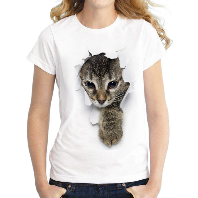 Summer T shirt women Naughty Cat 3D Lovely Printing Originality O-Neck harajuku Short Sleeves T-shirts tshirt Tops Tee