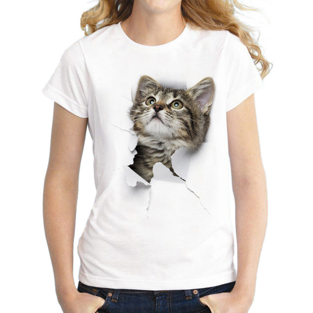 Summer T shirt women Naughty Cat 3D Lovely Printing Originality O-Neck harajuku Short Sleeves T-shirts tshirt Tops Tee