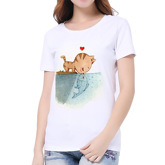 Summer T shirt women Naughty Cat 3D Lovely Printing Originality O-Neck harajuku Short Sleeves T-shirts tshirt Tops Tee
