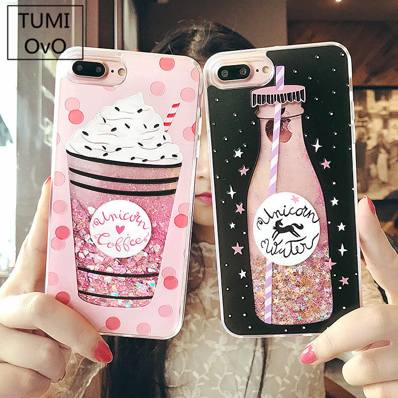 Fashion Cute Drink Bottle Ice Cream Glitter Star Dynamic Liquid Quicksand Phone Case For iPhone 5 5S 5SE 6 6S 7 8 Plus X Cases