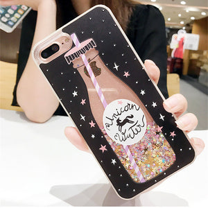 Fashion Cute Drink Bottle Ice Cream Glitter Star Dynamic Liquid Quicksand Phone Case For iPhone 5 5S 5SE 6 6S 7 8 Plus X Cases