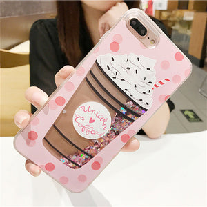 Fashion Cute Drink Bottle Ice Cream Glitter Star Dynamic Liquid Quicksand Phone Case For iPhone 5 5S 5SE 6 6S 7 8 Plus X Cases