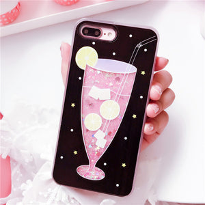 Fashion Cute Drink Bottle Ice Cream Glitter Star Dynamic Liquid Quicksand Phone Case For iPhone 5 5S 5SE 6 6S 7 8 Plus X Cases