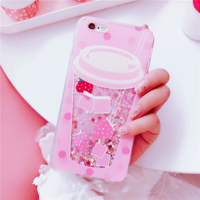 Fashion Cute Drink Bottle Ice Cream Glitter Star Dynamic Liquid Quicksand Phone Case For iPhone 5 5S 5SE 6 6S 7 8 Plus X Cases