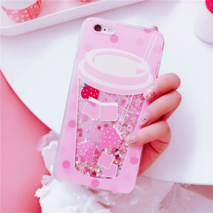 Fashion Cute Drink Bottle Ice Cream Glitter Star Dynamic Liquid Quicksand Phone Case For iPhone 5 5S 5SE 6 6S 7 8 Plus X Cases