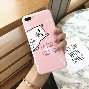 Heyytle Funny Cat Lovers Phone Case For Apple iPhone 8 7 6S 6 Plus Middle Finger Cute TPU Back Cover Cases With Lanyard Hole