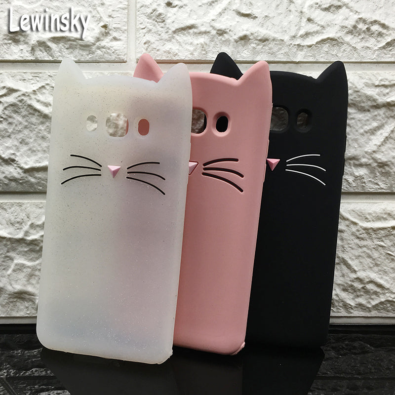 New Japan Cute 3D Glitter Beard cat soft silicon phone case For samsung galaxy J7 2016 J710 J710F Case Cartoon Coque back cover